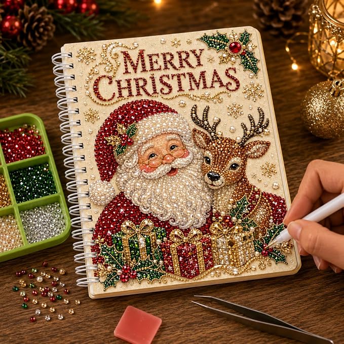 100 Pages DIY Christmas Pearl Diamond Art Painting Notebook，Style K