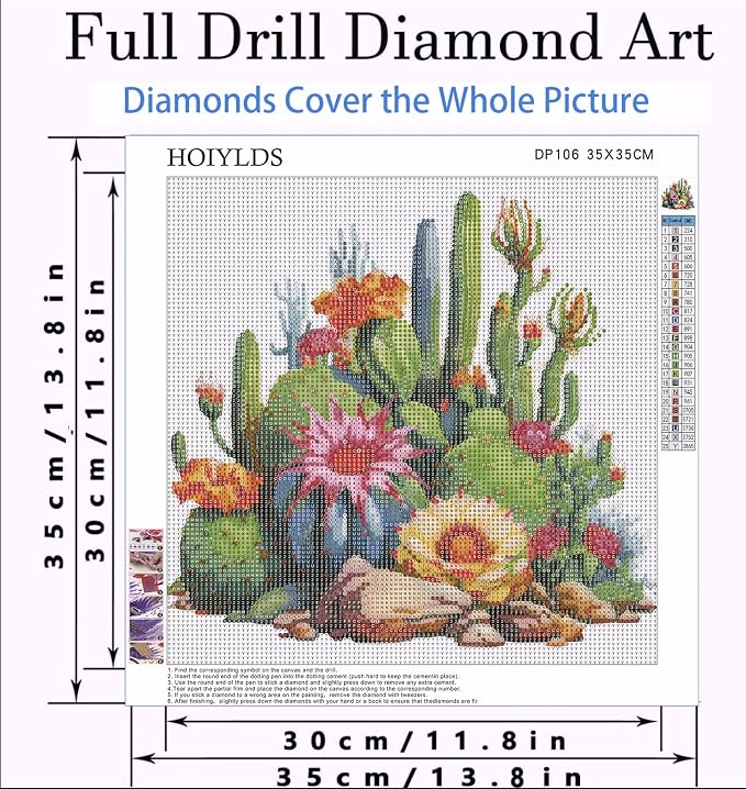Cactus Diamond Art Painting Kits for Adults - Plant Flower Round Full Drill Diamond Dots Paintings for Beginners, 5D Paint with Diamonds Pictures Gem Art Painting Kits DIY Crafts Project 14x14inch