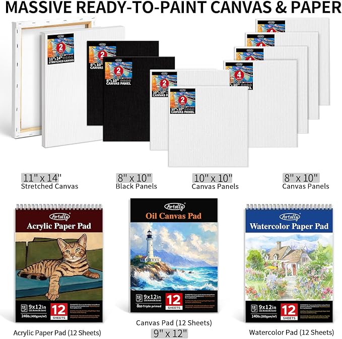 187Pcs Professional All-in-One Art Painting Kit with Aluminum & Beech Wood Easel, 96 Acrylic, Watercolor & Oil Paint Set, Complete Art Supplies Painting Set for Adults, Artists, Beginners