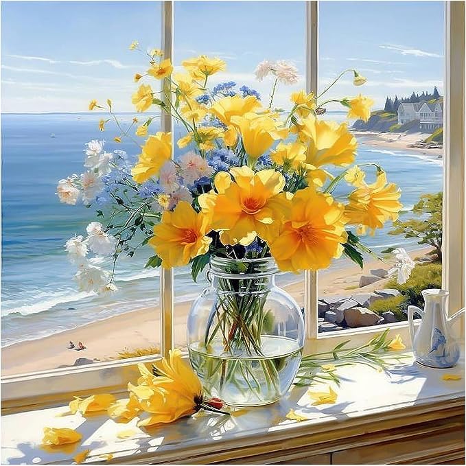 PRASIO Paint by Numbers Kit for Adults Beginner, Flowers Adult Paint by Number Kits on Canvas, DIY Acrylic Number Painting for Adults for Home Decor Gift 16x16 Inch