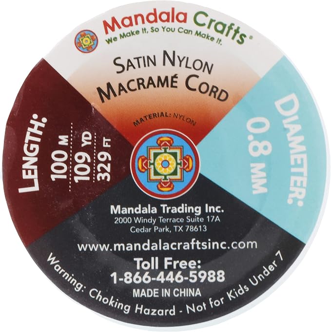 Mandala Crafts 0.8mm Light Blue Rattail Nylon Satin Cord for Jewelry Making