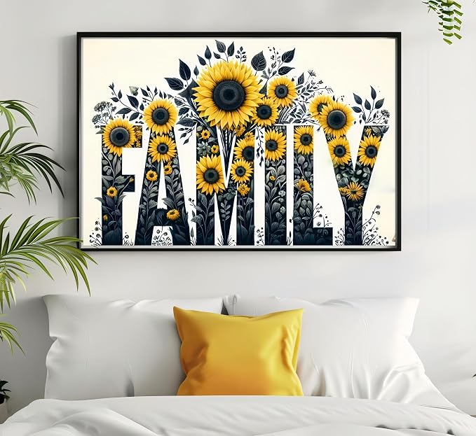 5D Diamond Painting Kits for Adults, Family Sunflower Diamond Art Kits | DIY Full Drill Diamond Dot Gem Painting for Home Wall Decor 12x16inch