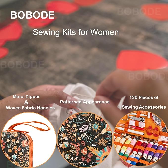 130 PCS Printing Travel Sewing Kit with Sewing Supplies Accessory | Boho Pattern Sewing Set with Zipper Sewing Case, Professional Beginners Sewing Kit for Adults,Emergency