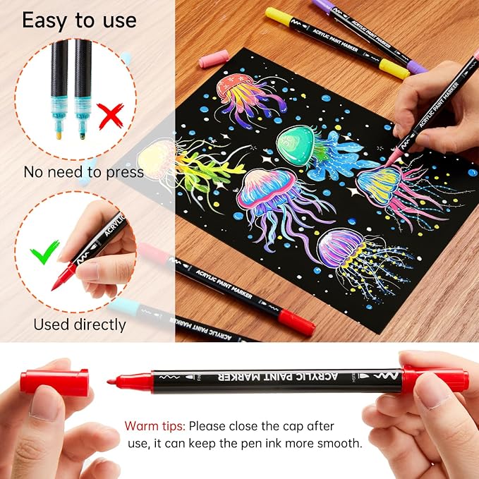 Shuttle Art 25 Colors Dual Tip Acrylic Paint Markers, Brush Tip and Fine Tip Acrylic Paint Pens for Rock, Ceramic, Wood, Canvas, Plastic, Glass, Stone, Calligraphy, Card Making, DIY Football Crafts