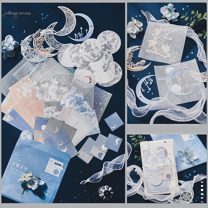 Doraking 63PCS Moon Embellishment Scrapbook Paper Packs for Journaling