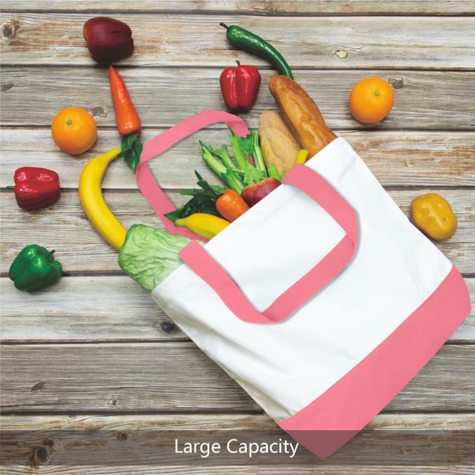 TOPDesign 1-Pack Super Strong Large 12oz Cotton Canvas Tote Bag, Reusable Grocery Shopping Cloth Bag, Fashionable Two-Tone Tote for Crafts, DIY Your Creative Designs