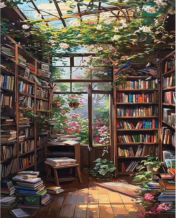 Bookshelf Paint by Number for Adult, Paint by Numbers for Adults Landscape | Scenery Paint by Numbers, Paint by Numbers for Adults Beginner for Gift Home Wall Decor (Bookshelf, 16x20 inch) Frameless