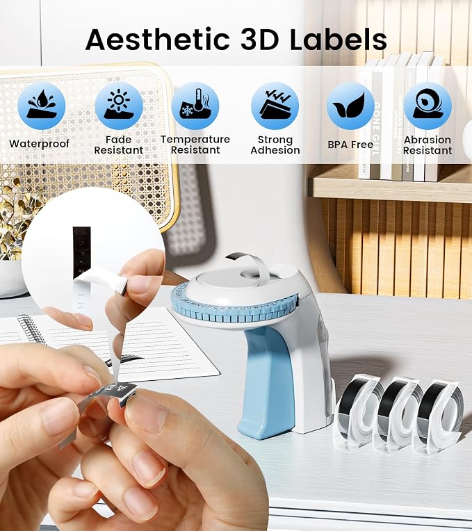 Embossing Label Maker Vintage Manual with 3 Rolls 3D Label Tapes