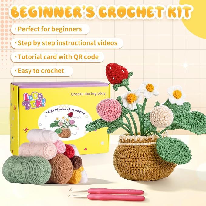 Crochet Kit for Beginners, Crochet Plant Kit,Knitting Kit(Strawberry)