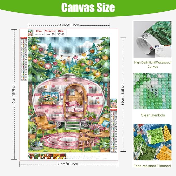 Camper Van Diamond Art Kits for Adults, Comfortable Diamond Painting Kit for Beginners, Round 5D DIY Dimond art,Full Drill Painting Kit Art and Crafts for Adults Home Wall Decor【11.8x15.7inch】