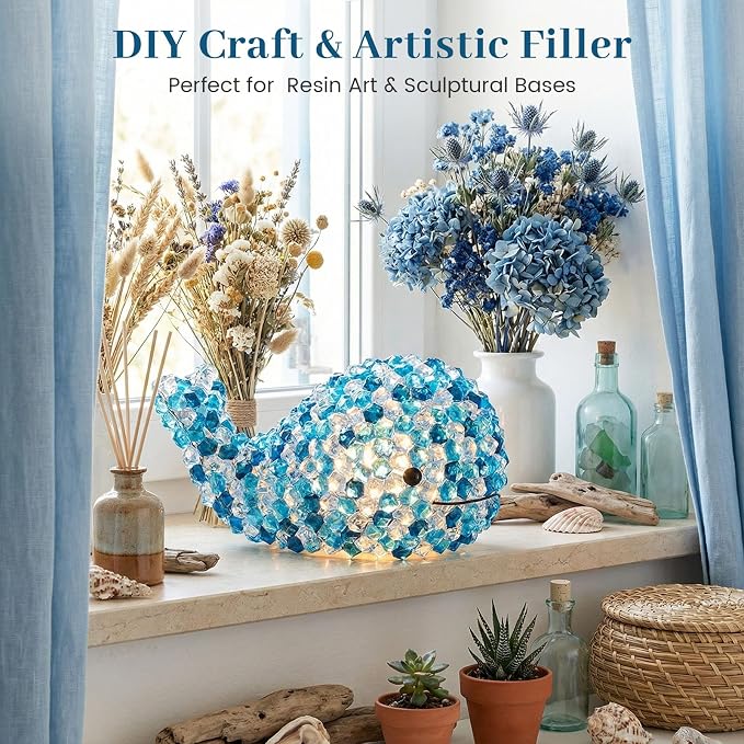 DomeStar 500 PCS Mixed Blue Fake Ice Rocks for Vase Fillers