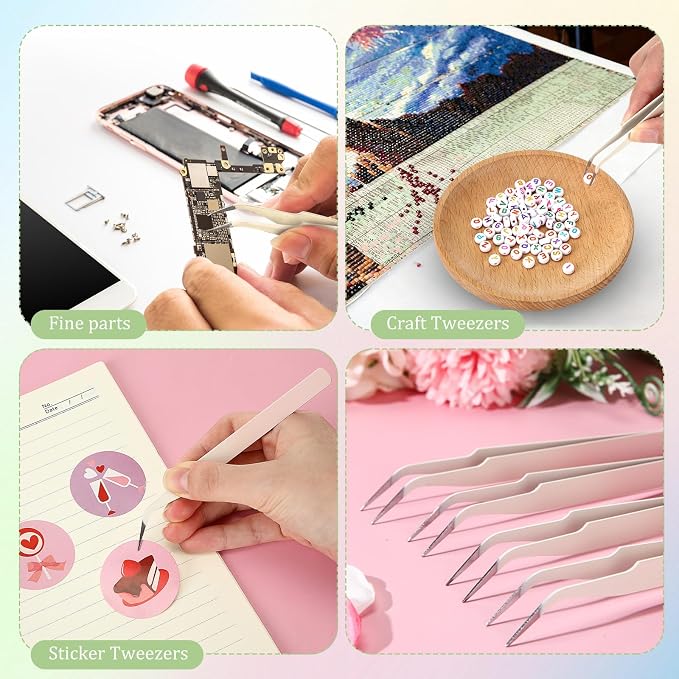 Honoson 9 Pcs Curved Pointed Craft Tweezers Precision Tweezer,Gradient Pink