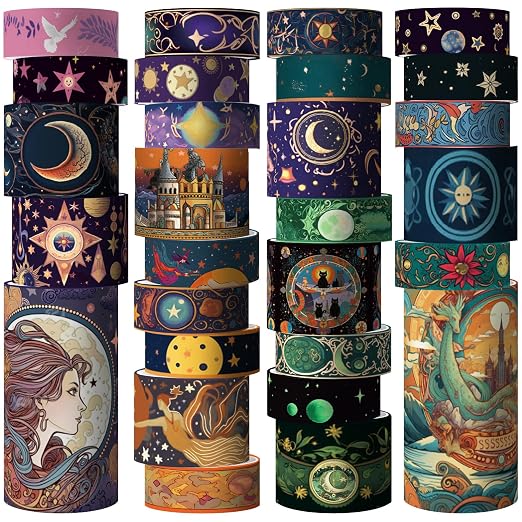Geesinimo Washi Tape Set 29 Rolls, Magic Themed Decorative Paper Tapes for Halloween Journaling, Scrapbooking Supplies, Planners,DIY Crafts,Gift Wrapping