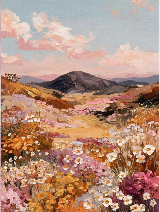 pchmcu Landscape Paint by Numbers Kit for Adults Beginner, Flower Mountain Adult Paint by Number Kits on Canvas,Oil Painting Kit for Beginners Gift Home Wall Decor 16x20 Inch