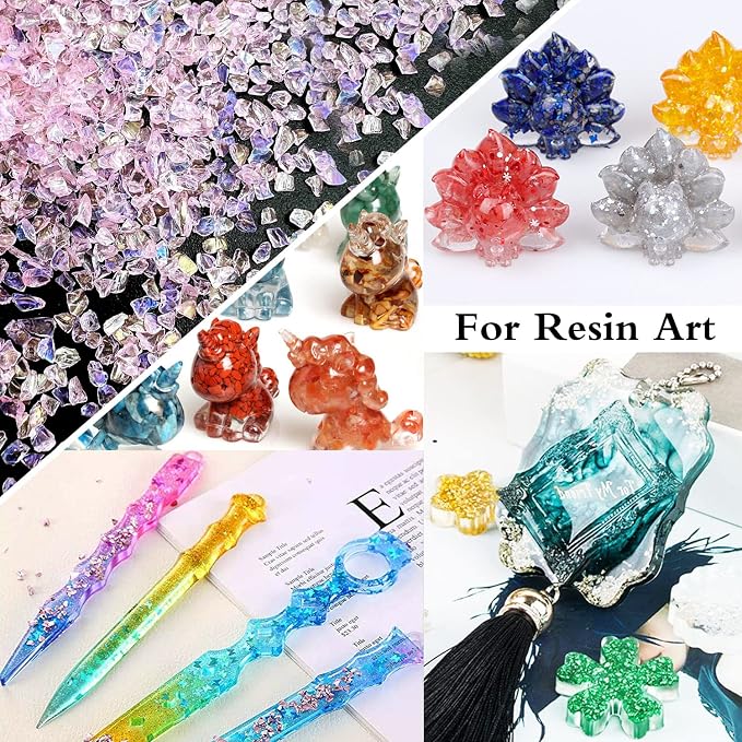 48 Box Crushed Glass Craft Glitter Fine for Resin Art, Small Broken Glass Pieces Irregular Metallic Crystal Chips Chunky Flakes Sequins for Nail Arts DIY Vase Filler Epoxy Jewelry Making Decoration
