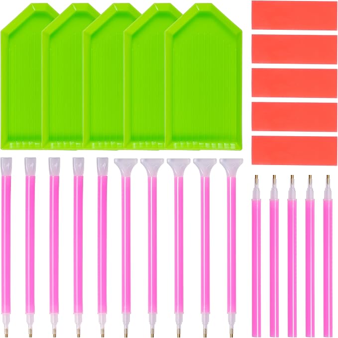 Chailotey Diamond Art Tools and Accessories for Diamond Painting Kits | 25PCS Complete Diamond Art Supplies, 15 Diamond Painting Pens, 5 Trays and 5 Wax for DIY Diamond Painting Craft