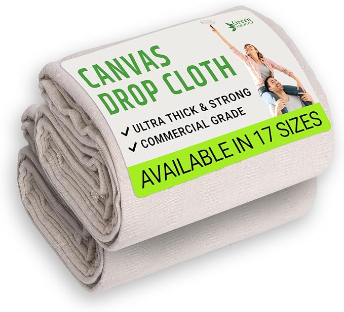 GREEN LIFESTYLE All Purpose Canvas Drop Cloths - Drop Cloth for Painting, Floor Cover, Heavy Duty Protection for Furniture & Surfaces, Reusable Painters Canvas Tarp for Renovation & Home (2 PACK 9x12)
