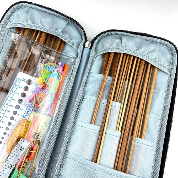 Mdoker Bamboo Knitting Needle Set with Case 36pcs Straight Single Pointed Kniting Needles 13.5inch Length Sweater Needles for DIY Knitting Projects(2mm-10mm) Knitting Set with Accessories