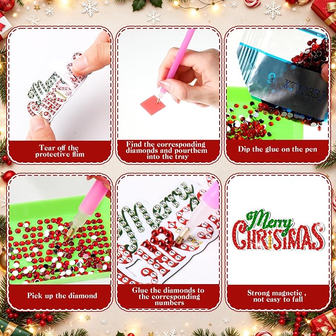 Zonon 12 Pcs Christmas Diamond Art Magnet Kits for Fridge | Xmas Diamond Painting Magnets for Refrigerator, Durable PVC, Includes Tools & Diamonds, for Lockers Cars DIY Home Decor