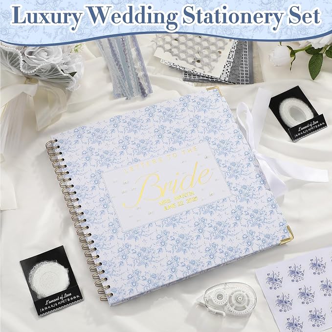 Humyoun Letters to Bride Scrapbook,12 X 12 Inch,Floral,Blue
