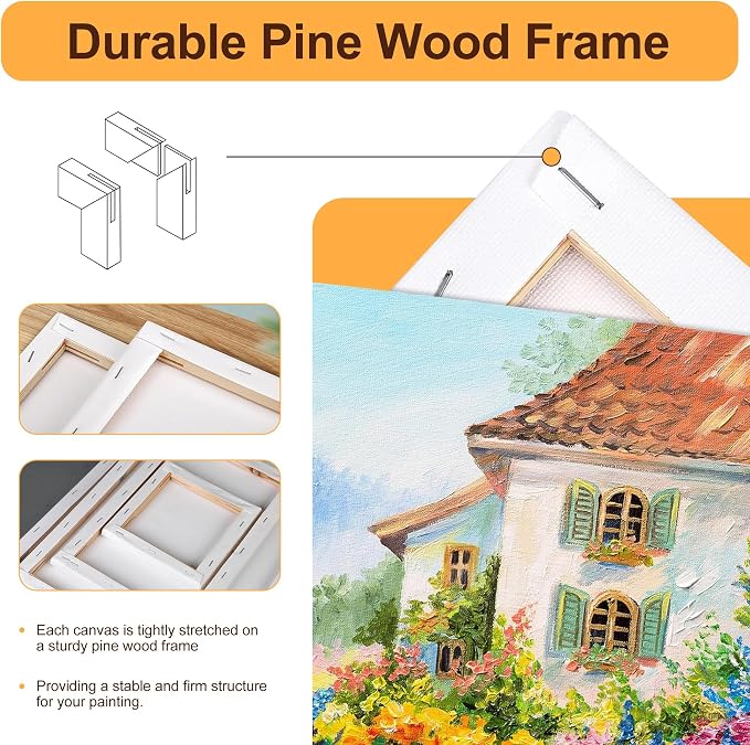 6-Piece Canvas Set for Painting – 11.8x7.9”, 7.9x5.9”, 5.9x3.9”, 7.9x7.9”, 5.9x5.9”, 3.9x3.9” Stretched Canvas Panels – White Artist Canvas Boards for Oil, Acrylic & Craft Painting (Model B)