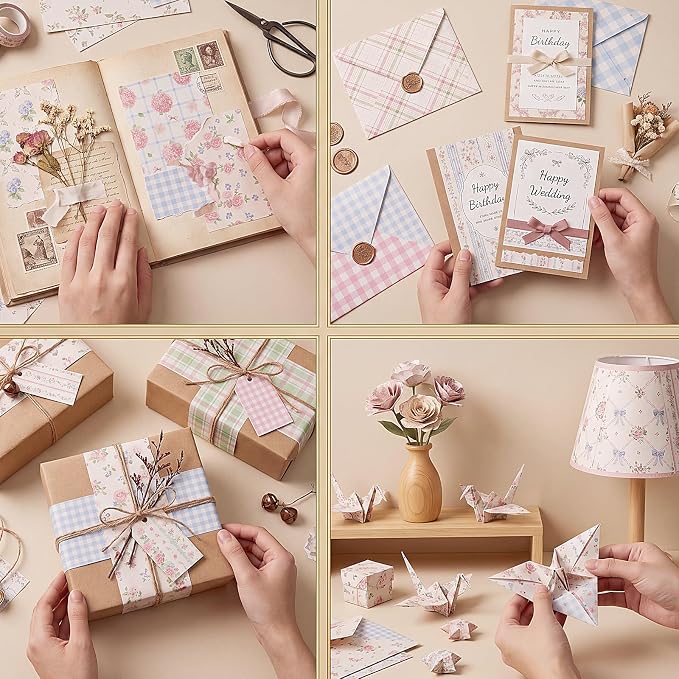 Scrapbook Paper Pink Blue Double Sided Floral Decorative Paper Pack for Card Making Junk Journals Wedding Invitations Photo Albums Decoupage Origami DIY Paper Crafts