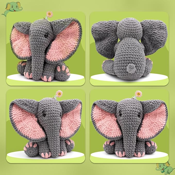 CODGP Crochet Kit for Beginners, 13-Inch Elephant Crochet Kit for Adults | Crochet Starter Kit Gift, Animal Amigurumi Kit, Durable Chenille Yarn, Full Supplies, Step-by-Step Videos, for Crochet Lovers