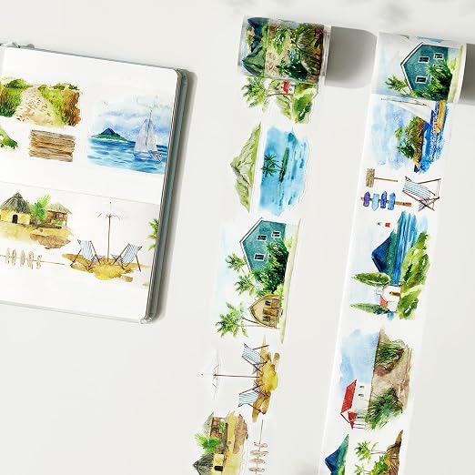 WT Pre-Cut Summer Bliss Japanese Washi Tape for Journaling & Scrapbooking