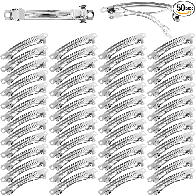 50pcs Metal Alligator Hair Clips, Small Crocodile Hair Clips, Alligator Barrettes Accessories for Women DIY Crafts, Arts - Silver, 6 cm