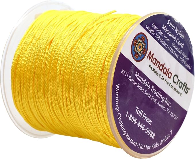 Mandala Crafts 1mm Yellow Rattail Nylon Satin Cord for Jewelry Making