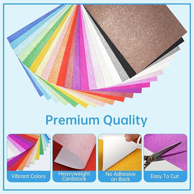40 Sheets A5 Glitter Cardstock, 20 Colors, Greeting Card, Scrapbook, DIY