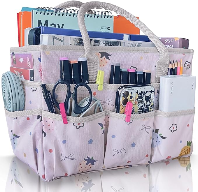 Cupohus Craft Organizer Tote Bag, Pink Fruit Sewing Bag for Art