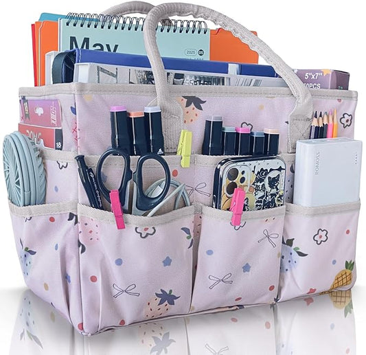 Cupohus Craft Organizer Tote Bag, Pink Fruit Sewing Bag for Art