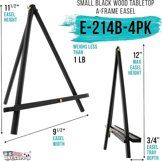 U.S. Art Supply 12" Black Wood Tabletop Easel (4 Pack) - Adjustable