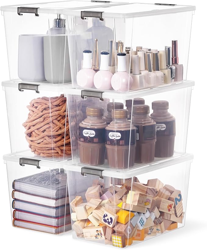 Citylife 6Packs 7.8Qt Plastic Storage Bins with Lids, Clear Organizer