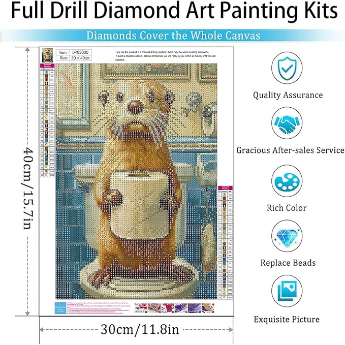 Diamond Art Kits for Adults,Funny Otter Diamond Painting Kits 12x16in