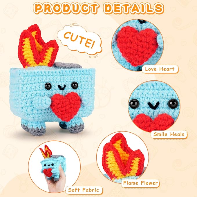 Crochet Kit for Beginners, 4PCS Dumpster Fire Crochet Starter Kit