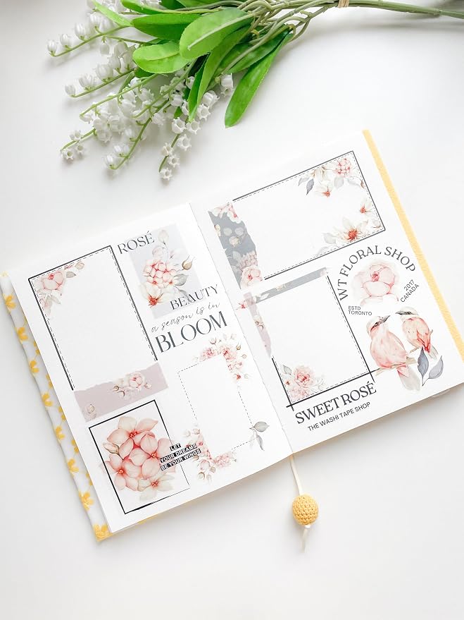 WT Pre-Cut Sweet Rosé Wide Washi Tape, Single Roll, Original Designs, Dreamy Rose Motifs & Subtle Handwritten Accents, Decorative Japanese Paper Tape for Journaling, Scrapbooking, Planner, DIY Crafts