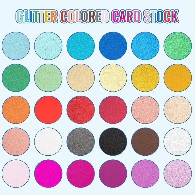 30 Pack Glitter Cardstock Paper Sheets 250gsm/92lb 6×8inch