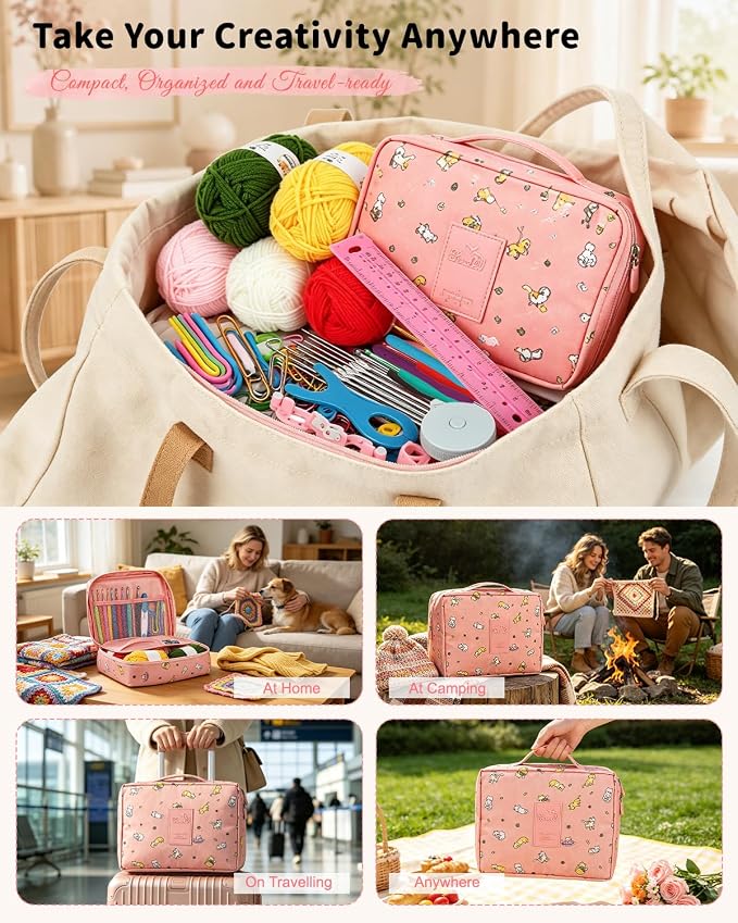 Aeelike Crochet Kit for Beginners- Ideal DIY Craft Gift for Women, Pink | Crochet Starter Kits with Yarn, Ergonomic Hooks & Storage Case, Learn-to-Crochet Set for Adults, Kids & Seniors