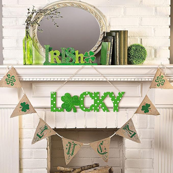 Large Size 7inch Wooden Lucky Ornaments to Paint, Wooden Shamrock St. Patrick's Day Cutouts DIY Blank Unfinished Round Spring Irish Wood Discs Ornament for Crafts Hanging Decorations 10PCS