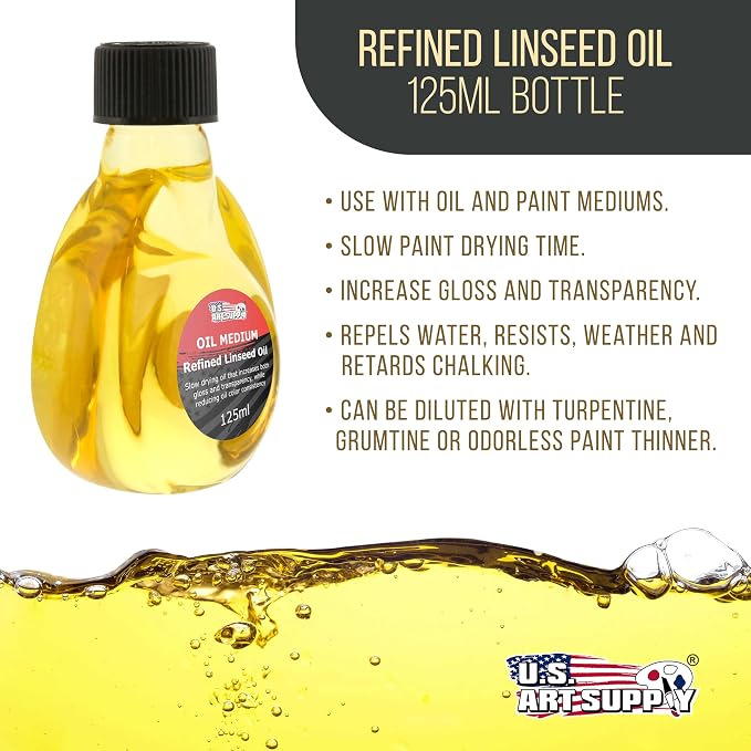 U.S. Art Supply Refined Linseed Oil, 125ml (4.2 oz) Fluid Medium