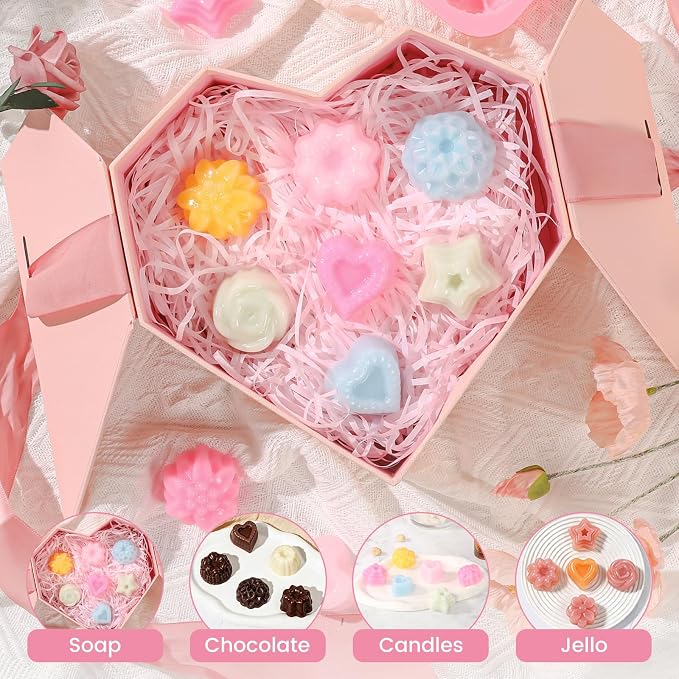 SJ Flower Silicone Mold Set, 3-Pack 12-Cavity Soap & Craft Molds | For Crafts, Plaster, Soap, Wax Melts & Bath Bombs, Food Grade Silicone, Easy Release, Reusable