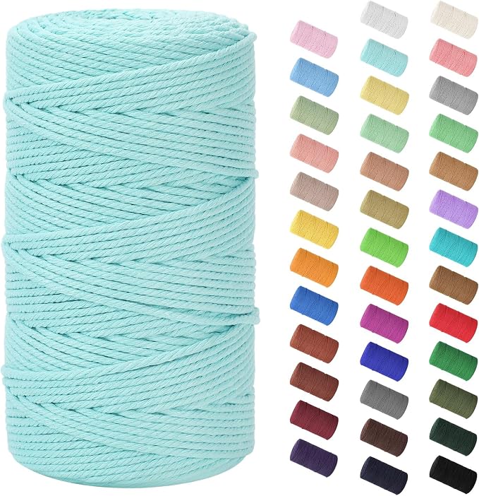 HOMEBOBO Macrame Cord 3mm x 220Yards (656Feet)Natural Cotton Macrame Rope - 4 Strands Twisted Macrame Cotton Cord for Wall HangingPlant HangersCraftsGift Wrapping and Wedding DecorationsLight Blue