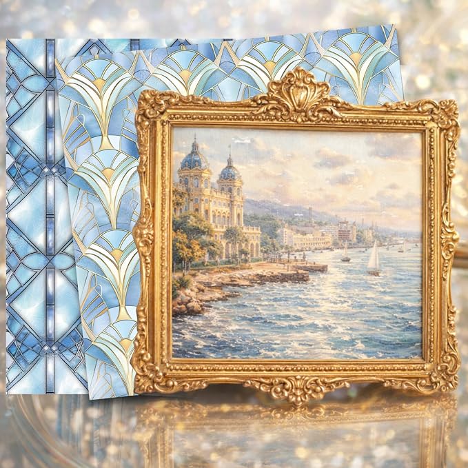 PRSTINCOL Scrapbook Paper,16 Sheets 6 x 6 Inch Blue Windowpane Style Scrapbook Supplies,Single-Sided Vivid Origami Decoupage Paper for DIY Crafts, Card Making, Art Journaling