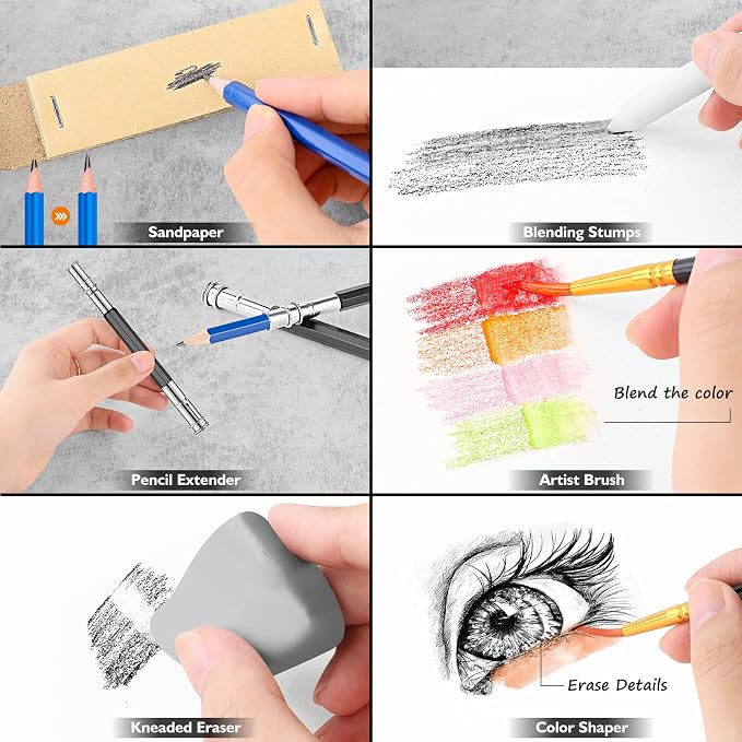 Caliart 176PCS Art Supplies Sketching Kit, 100 Sheets 3-Color Sketch Book | Graphite Colored Charcoal Watercolor & Metallic Pencils, Drawing Supplies Set Gifts for Adults Teens Girls Boys Kids