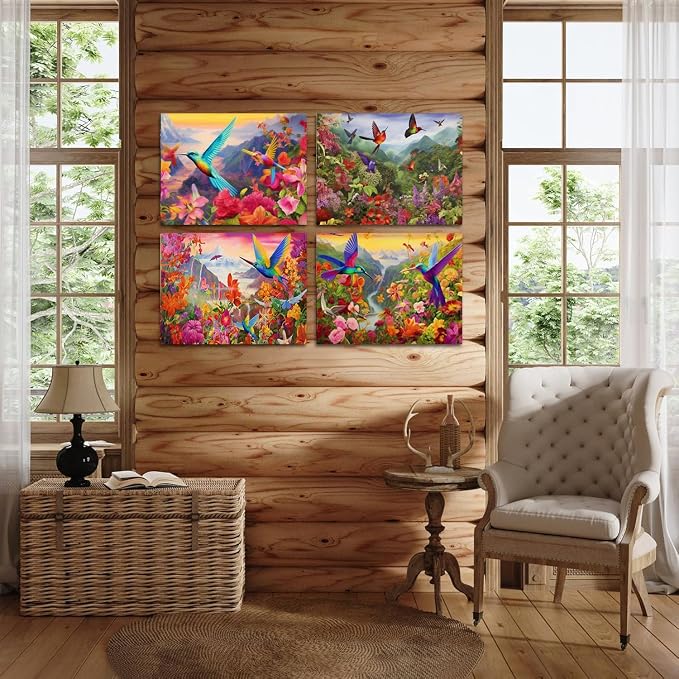 DOTSOPS 4 Pcs Hummingbird Diamond Painting Kits for Adults Round Full Drill | Art Painting Kit,Crafts DIY 5D Diamond Art Packs Kits,Full for Adults Beginner,Home Wall Decoration Gift 11.8 x 15.7 Inches
