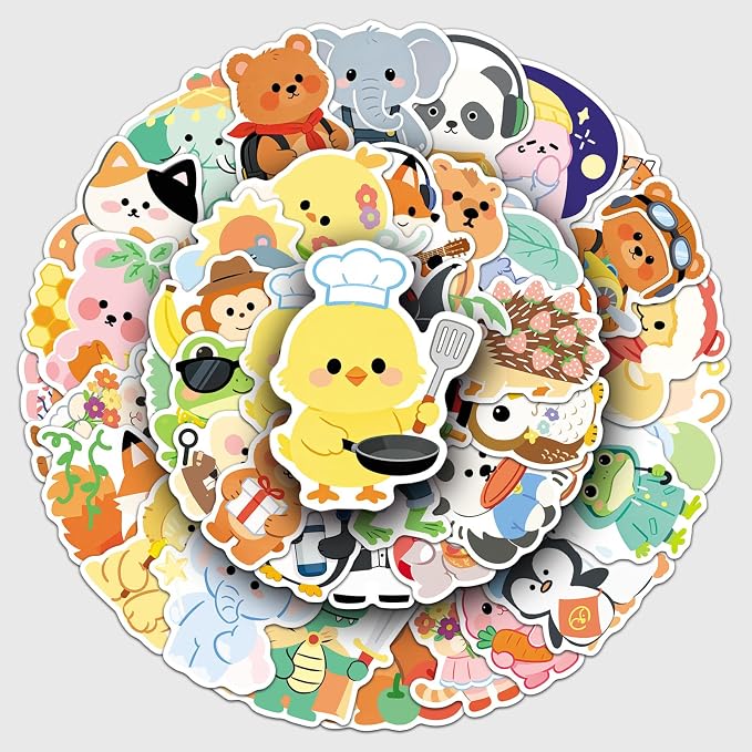 50Pcs Transparent Cute Cartoon Animal Stickers,Patterns, for Journal & Water Bottle Decoration(Cute Cartoon Animal)