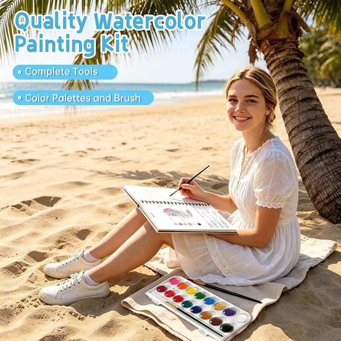 Watercolor Workbook, 16 Colors Watercolor Books Paint Set for Adults Teens