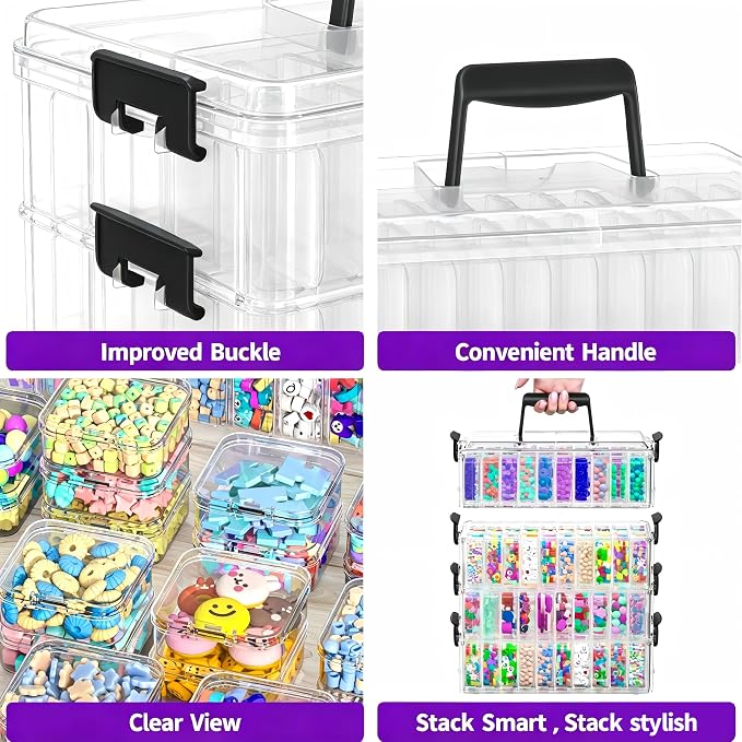 Bead Organizer Box 120 Pcs, 4-Tier Large Capacity Stackable Bead Storage Containers, Portable Plastic Craft Organizers for Jewelry Making, Bracelets, DIY, Nail Art Charms